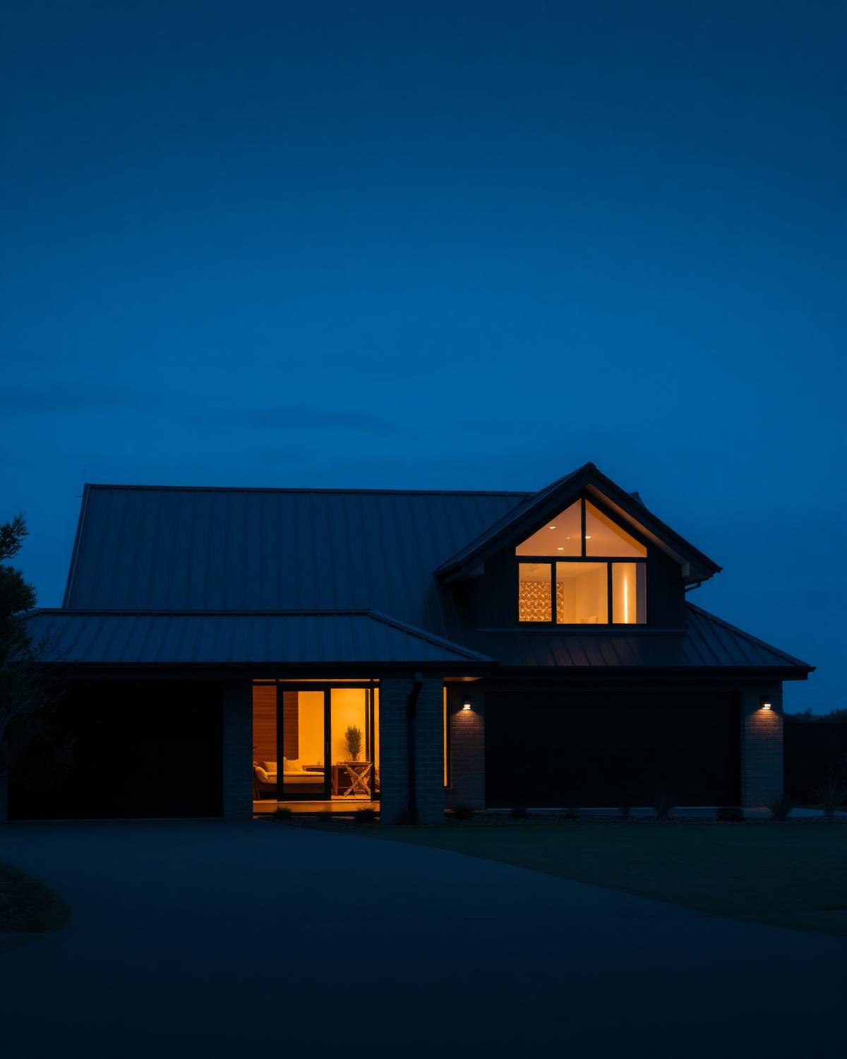 Modern Australian home at dusk with a restored dark roof
